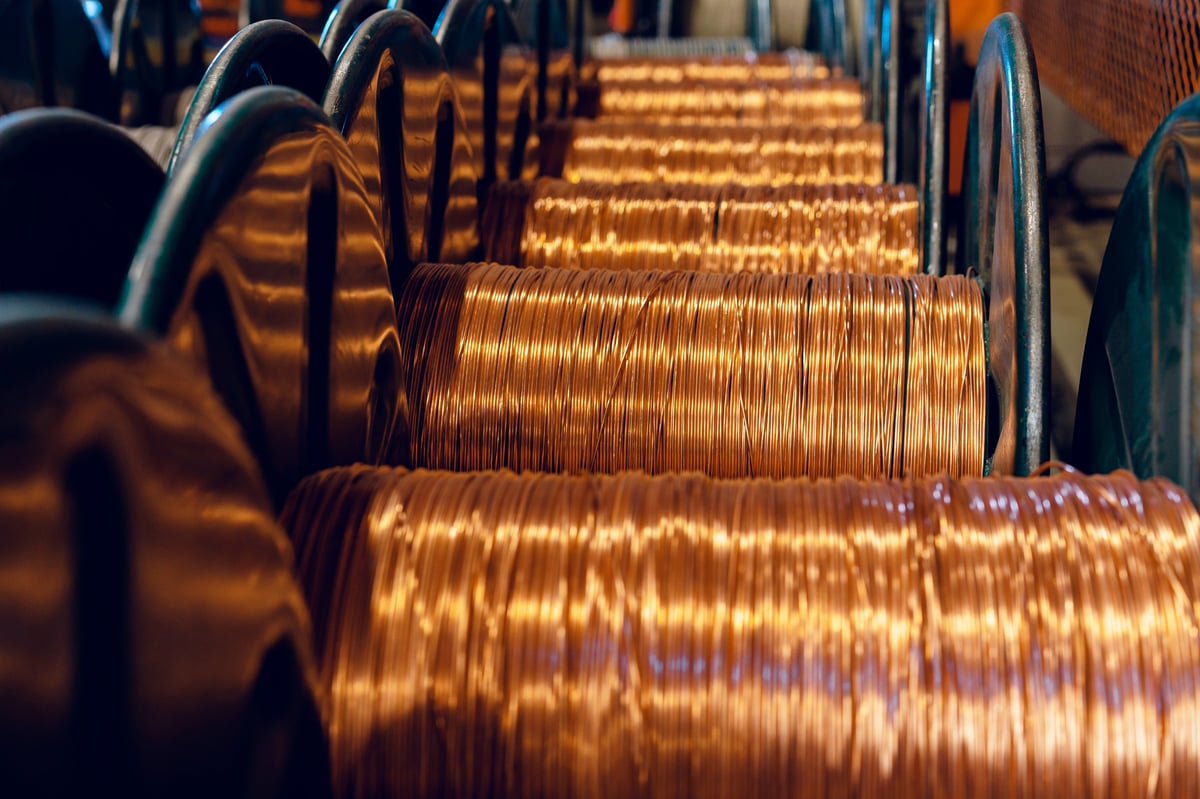 Production of copper wire, cable in reels at factory